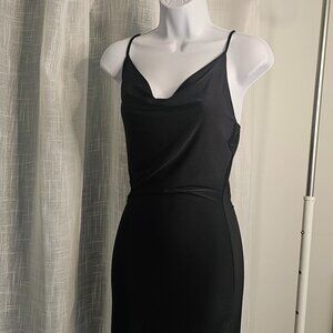 Fashion Nova Women's Mini Cowl Neck Sateen Dress Black Size S NEW